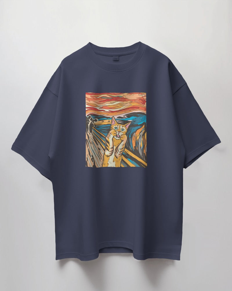 Scared Cat Art Oversized T-Shirt