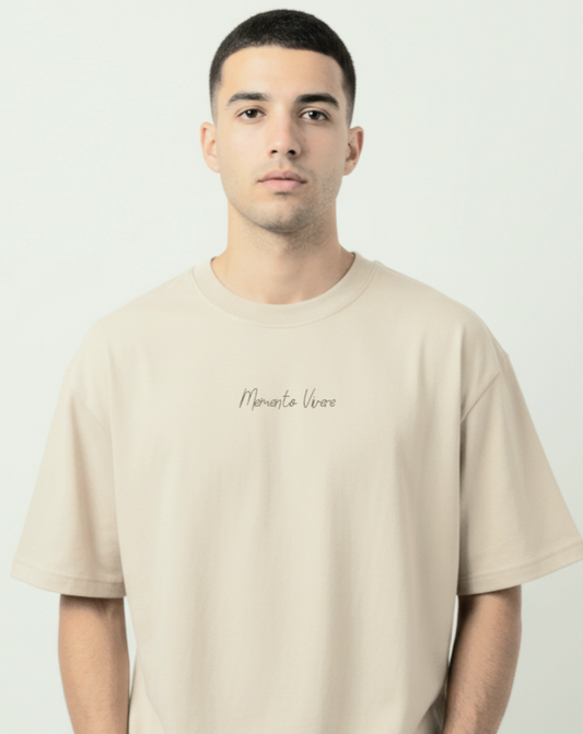 " Memento Vivere " Embroidered Terry Oversize Tee Off‑White Elegance